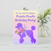 Invitation Poodle violet Girls Anniversaire Échantillon (Debout devant)