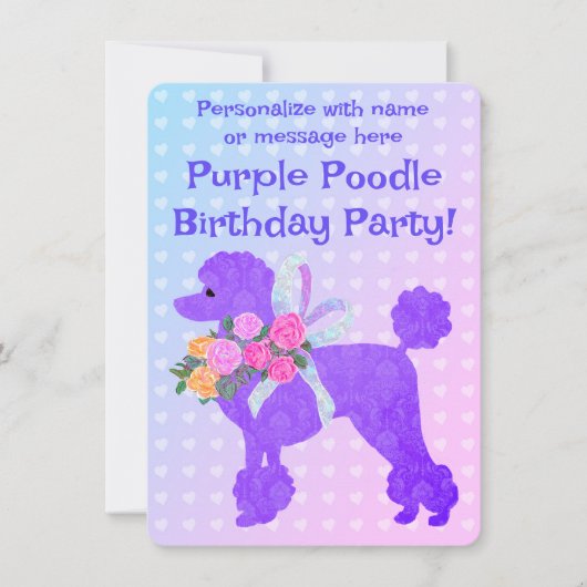 Invitation Poodle violet Girls Anniversaire Échantillon Invit (Devant)