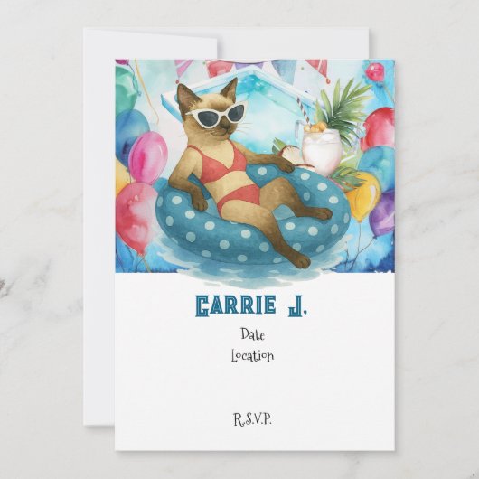 Invitation Pool Birthday Party for Cat Lovers (Devant)