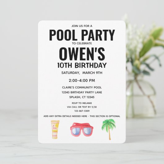 Invitation Pool Party Anniversaire de la fête neutre (Debout devant)