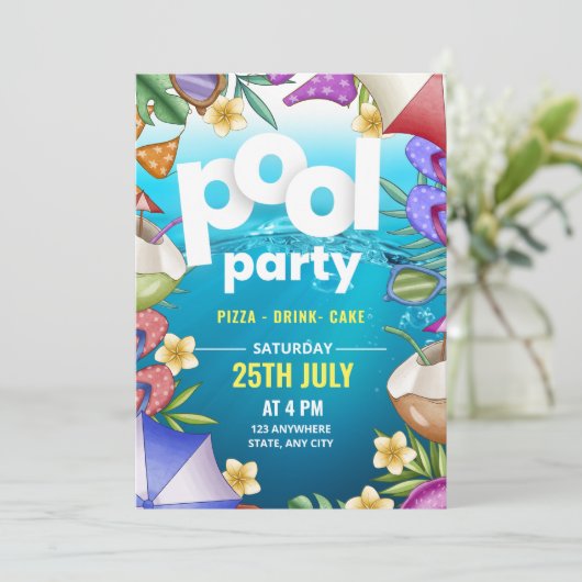 Invitation Pool Party Anniversaire Invitation, fête d'été (Debout devant)