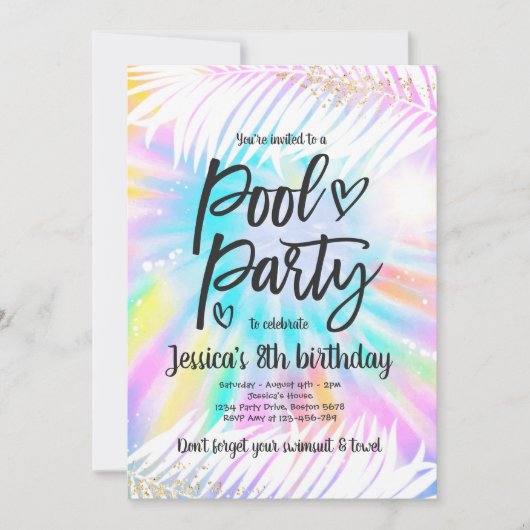 Invitation Pool Party Anniversaire Rose Tie Dye Girly Pool Pa (Devant)