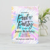 Invitation Pool Party Anniversaire Rose Tie Dye Girly Pool Pa (Debout devant)