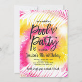 Invitation Pool Party Anniversaire Rose Tie Dye Girly Pool Pa (Devant)