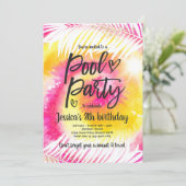 Invitation Pool Party Anniversaire Rose Tie Dye Girly Pool Pa (Debout devant)