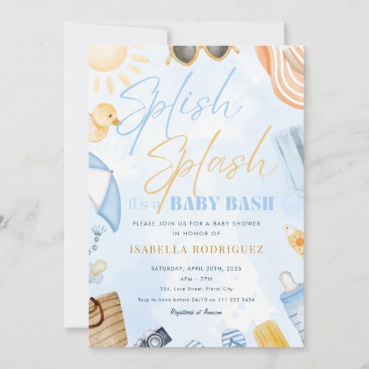Invitation Pool Party Baby Shower Splish Splash Baby Bash (Devant)
