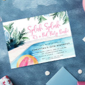 Invitation Pool Party Bash Été filles rose fête d'anniversair