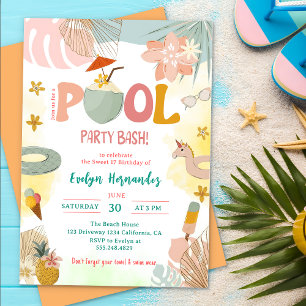 Invitation Pool Party Bash fête d'anniversaire