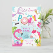 Invitation Pool Party Bash Unicorn Mermaid Flamant rose (Debout devant)