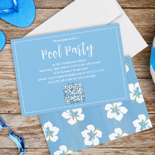 Invitation Pool Party Blue été Tropical Tropical Floral