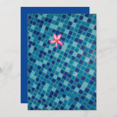 Invitation Pool party blues rose fleur flottante couleur pop (Devant / Derrière)