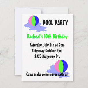 Invitation Pool Party Bright Beach Balls