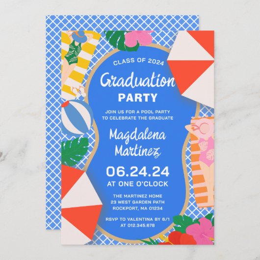 Invitation Pool Party Class of 2024 High School Graduation (Devant / Derrière)
