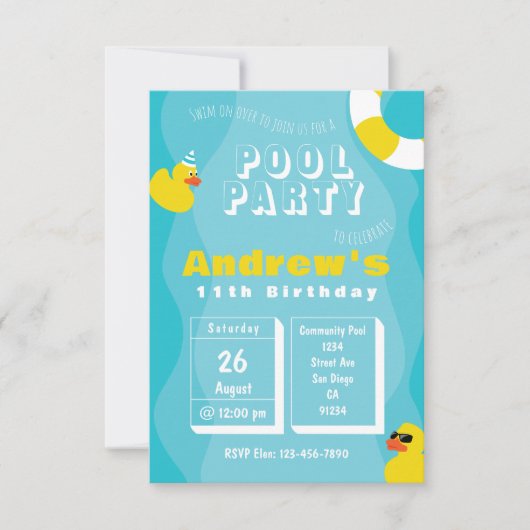 Invitation Pool Party - Enfants à thème Anniversaire de fête  (Devant)