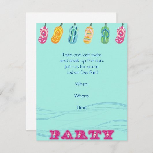 Invitation Pool Party et tongs sur Blue Wave Arrière - plan (Devant / Derrière)