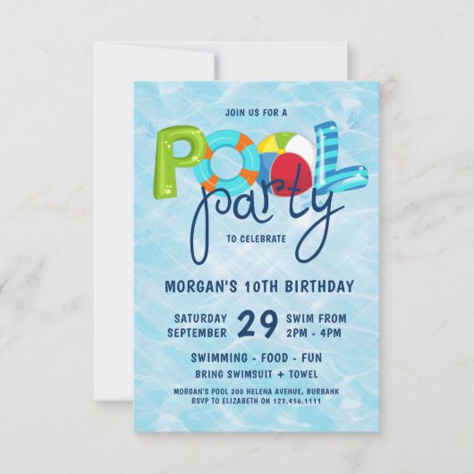 Invitation Pool Party fête d'anniversaire de KId (Devant)
