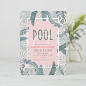 Invitation Pool Party Feuilles tropicaux rose Adulte Annivers (Debout devant)