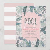 Invitation Pool Party Feuilles tropicaux rose Adulte Annivers (Devant / Derrière)