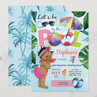 Invitation Pool party fille 1er anniversaire tropical été
