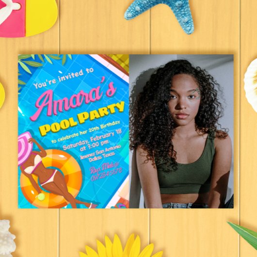 Invitation Pool Party - Fille avec photo