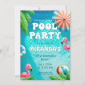 Invitation Pool Party, Flamant rose Paradise Anniversaire (Devant)