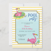 Invitation Pool Party Flamants roses roses Anniversaire (Devant)