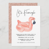 Invitation Pool Party Flamingle Flamant rose Ado Anniversaire (Devant / Derrière)