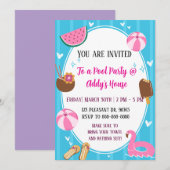 Invitation Pool Party Fun! Birthday Pool Party! (Devant / Derrière)