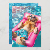 Invitation Pool Party Golden Retriever (Devant / Derrière)