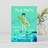 Invitation Pool Party mignonne et bleu moderne (Debout devant)