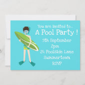 Invitation Pool Party mignonne et bleu moderne (Devant)