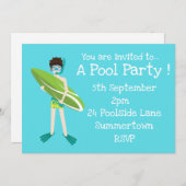 Invitation Pool Party mignonne et bleu moderne (Devant / Derrière)
