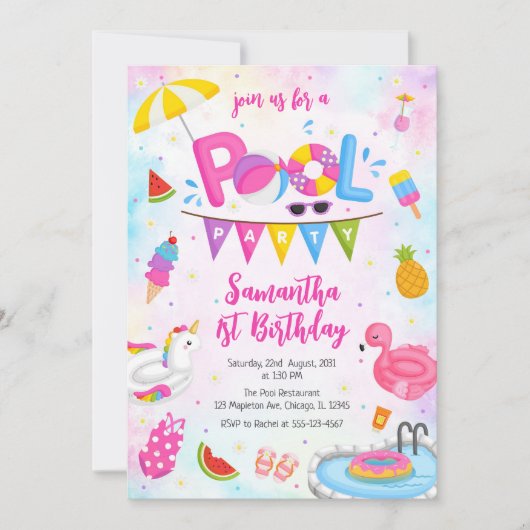Invitation Pool Party | Modern Summer Themed Birthday Party (Devant)