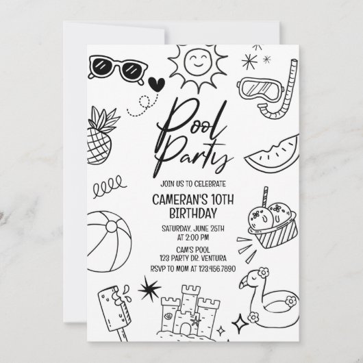 Invitation Pool Party, moderne, n'importe quel âge, Beach Par (Devant)