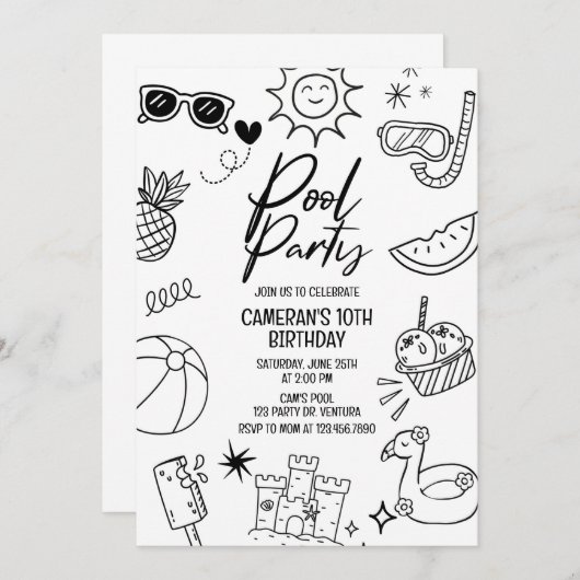 Invitation Pool Party, moderne, n'importe quel âge, Beach Par (Devant / Derrière)