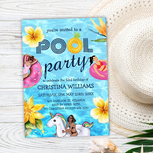 Invitation Pool Party moderne Tropical été Anniversaire