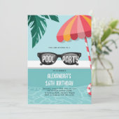 Invitation Pool Party Moderne Tropical Feuilles Amusants doux (Debout devant)