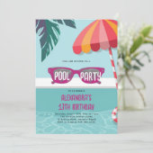 Invitation Pool Party moderne Tropical Leaf mignon Ado Annive (Debout devant)