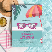 Invitation Pool Party moderne Tropical Leaf mignon Ado Annive