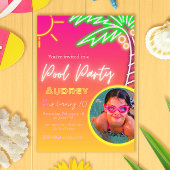 Invitation Pool Party Neon rose avec photo