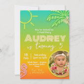 Invitation Pool Party Neon - Tropical - Aloha avec photo (Devant)