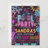 Invitation Pool Party Night | Neon Glow Birthday Party (Devant)