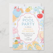 Invitation Pool Party Pastel Doodle Beach Birthday (Devant)