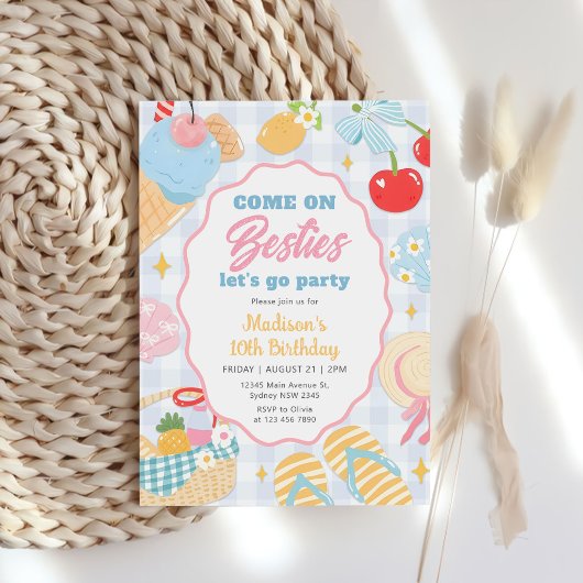 Invitation Pool Party Pastel Doodle Beach Birthday