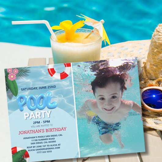 Invitation Pool Party Photo, fun Summer Birthday