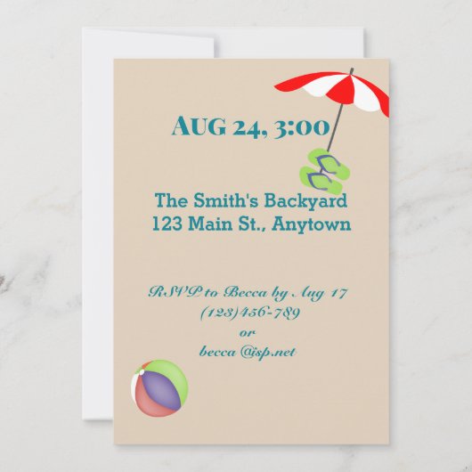 Invitation Pool Party pour le 30e anniversaire (Dos)