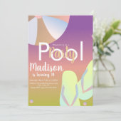 Invitation Pool Party Rainbow Ombre Anniversaire (Debout devant)