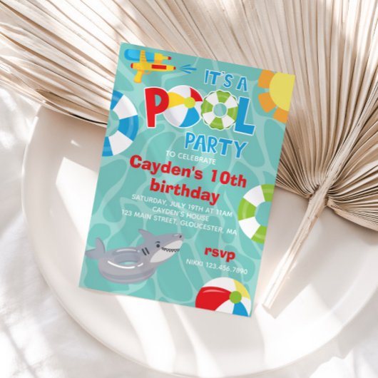Invitation Pool Party requin flottant été garçon Anniversaire