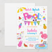 Invitation Pool Party Splish Splash Summer Beach Birthday  (Devant / Derrière)