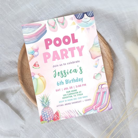 Invitation Pool Party - Summer Girl Birthday Party